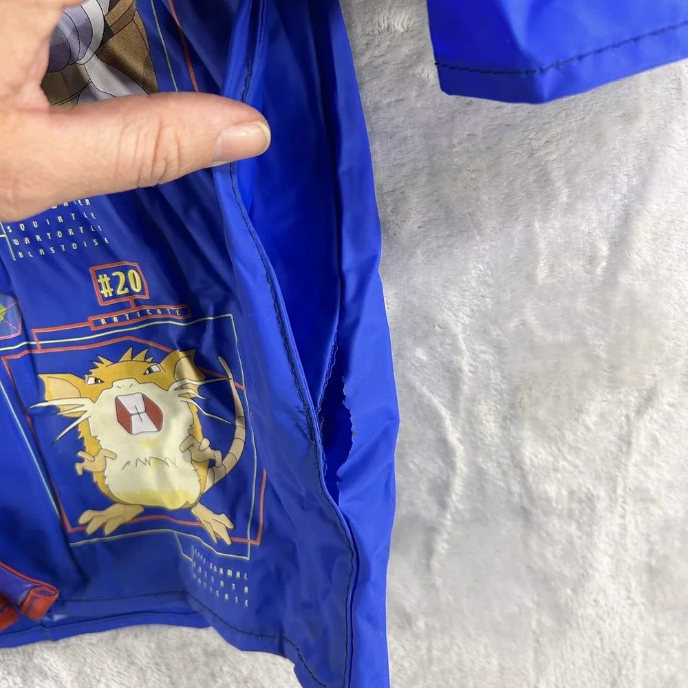 Vintage Pokemon Kids Raincoat‎ Sz 5 Rain Blue Jacket 1990's Retro Gamer READ